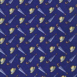 Brooks Brothers Italian Silk Tie Blue Tan Hats Umbrellas Pattern Men's Long
